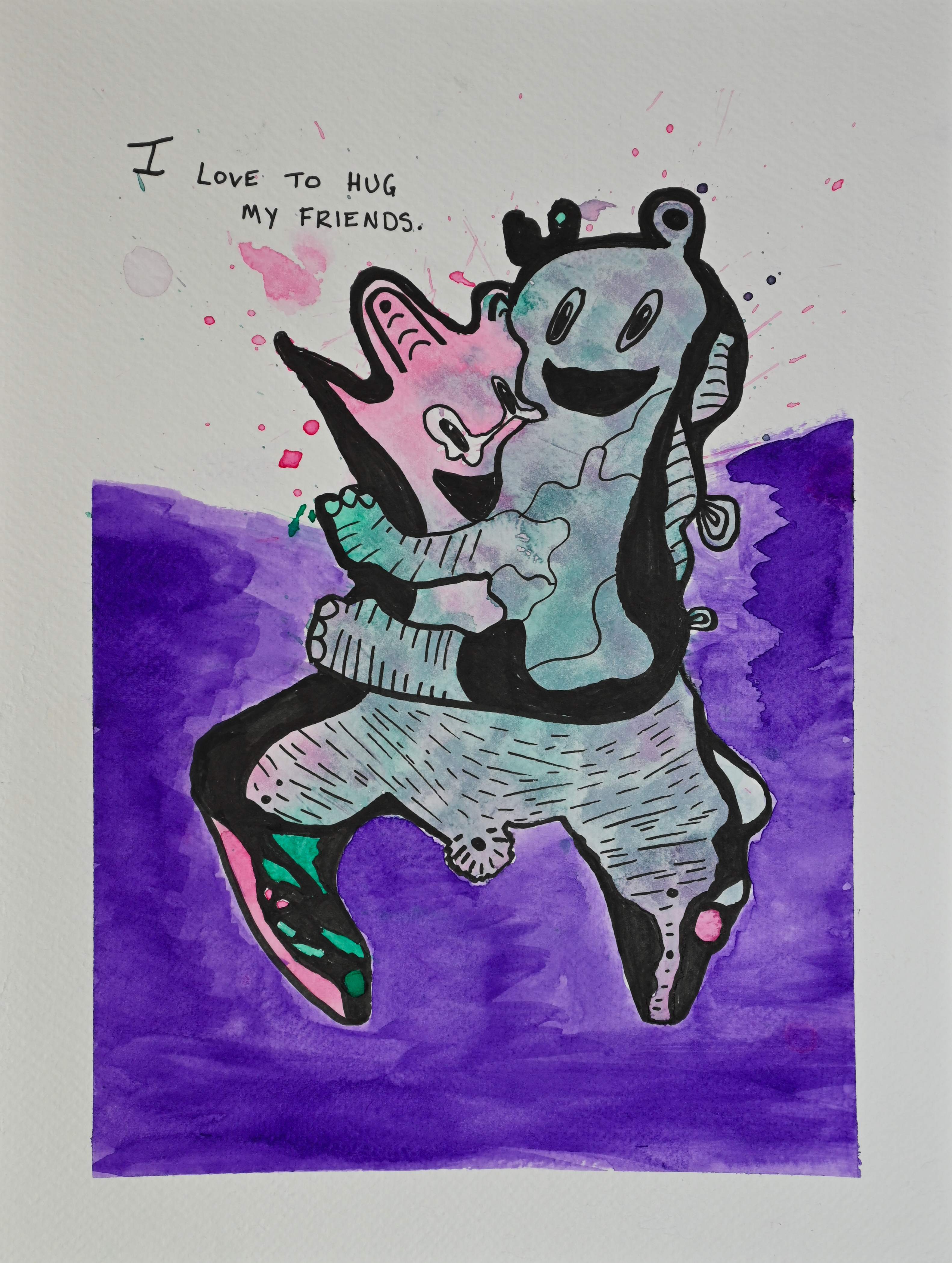 I love to hug my friends.
